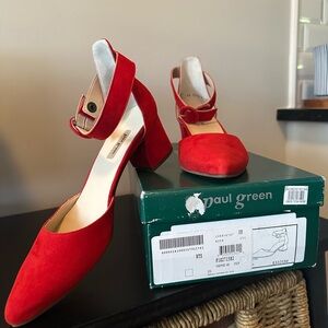 Paul Green red suede Mary Jane heels Size 9 (EU 40) NIB Block Heels Ankle Strap
